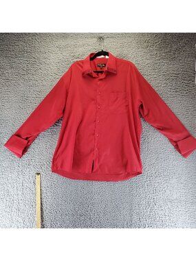 Prime Time Shirt Mens Neck 17.5 Red Single Needle Tailoring Button Long Sleeve